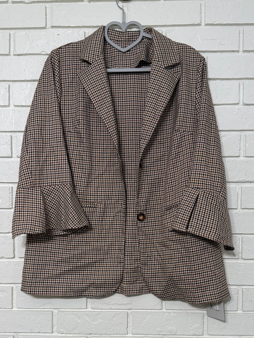 NWT Fashion Houndstooth Plaid Blazer Jacket Flounce Sleeve Medium